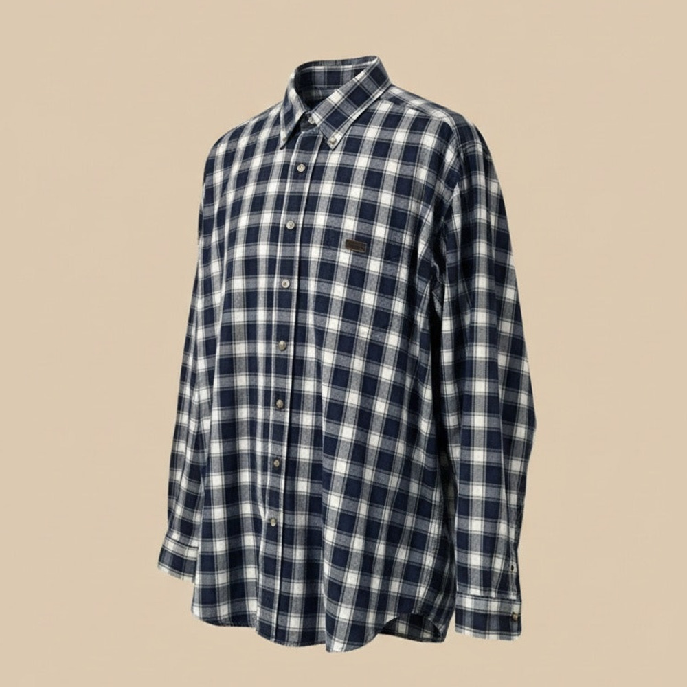 Carhartt Button-Up Shirt Mens Large Tall Navy Blue White Plaid Check Long Sleeve